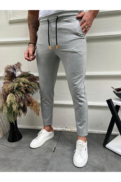 Ser Joven Ανδρικό παντελόνι Jogger σε γκρι Basic Relaxed Fit Double Leg