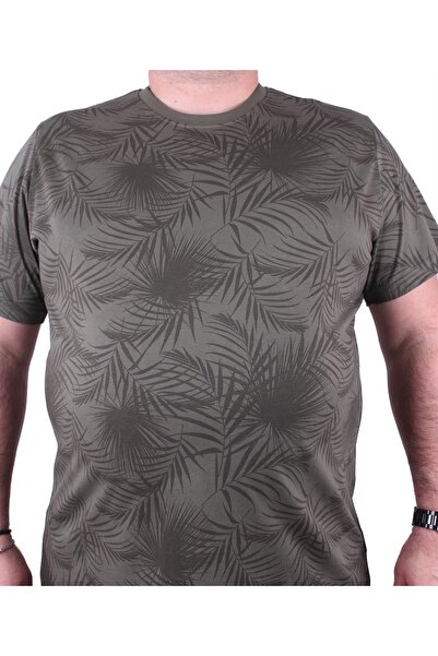 MocGrande Large Size Crew Neck T-Shirt Palm Leaf 23148 Khaki
