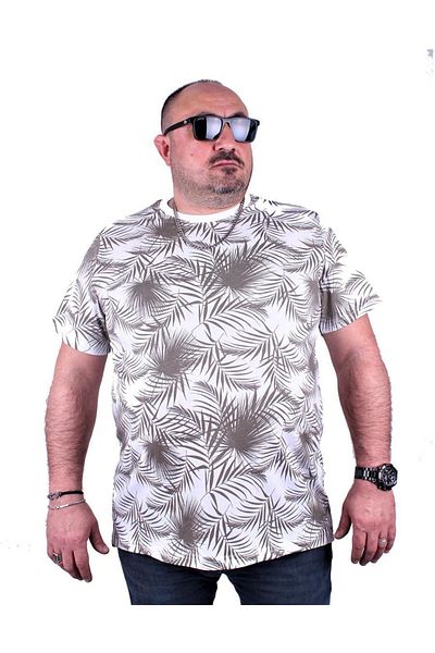 MocGrande Large Size Crew Neck T-Shirt Palm Leaf 23148 White