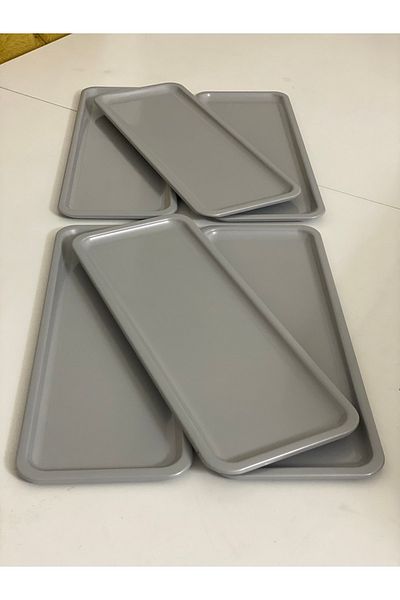 Elzem Rectangular Model Gray Color 6 Piece Serving and Presentation Tray Baton Tray Lux