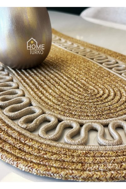 HomeTurko Modern Natural Jute, Patterned, Beige Knitwear, Placemat, Table, Coffee Table Cloth Runner. 35x100