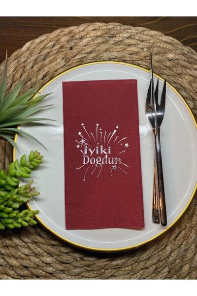 kidspartim Silver Gilded Claret Red Happy Birthday Waiter Fold Napkin 16 Pieces