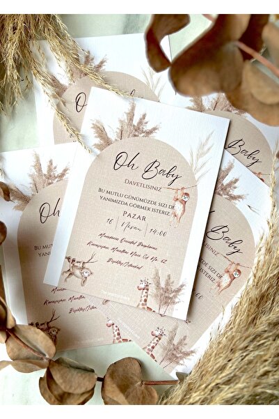 The Istanbul Event 5'li Bohem Baby Shower Davetiyesi - Bebek Partisi Davetiye...