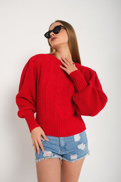 nosia fashion Pulover roșu din tricot cu mâneci prințesă