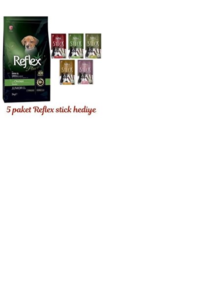 Reflex Plus Küçük Mini Irk Tavuklu Yavru Köpek Maması 3 Kg + 5 Paket Ödül Mam...