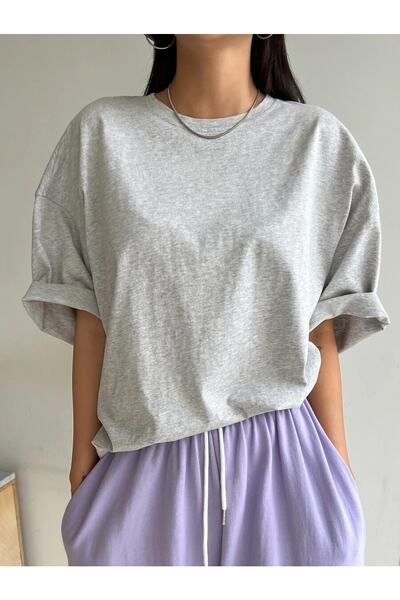 MOONBULL Oversize Gray Hearten Back Printed Women's T-shirt