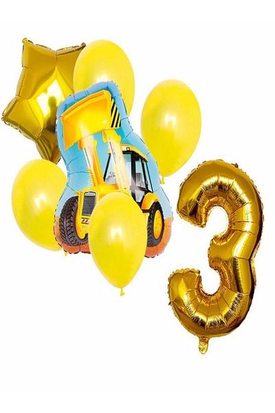 DÜVENCİ TİCARET Construction Balloon Bucket Birthday Age Set
