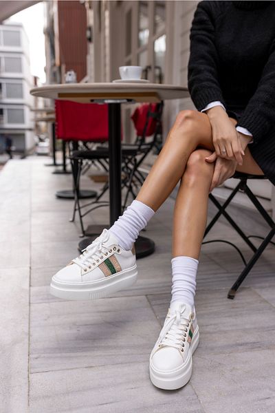 ANGELİNA JONES Zanıolo Women's White Stone Detail Sneakers