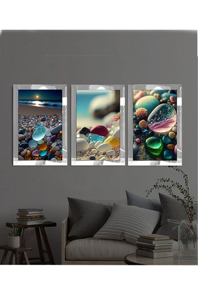 avm19 Pictură cu pietre de pietriș din plexiglas 3 piese