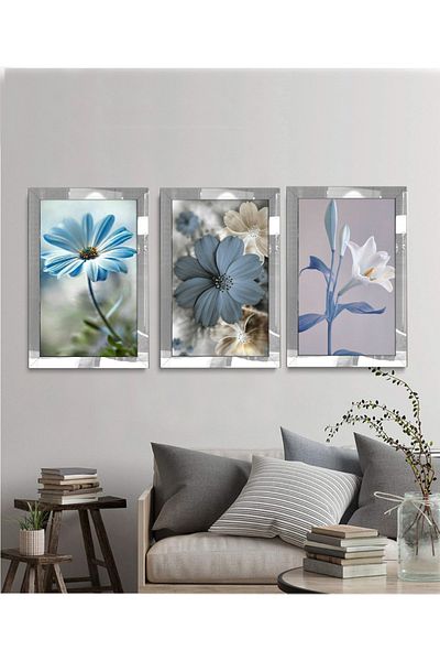 avm19 Μοντέρνο Πλαίσιο από Plexi Blue Flower 3 τεμαχίων