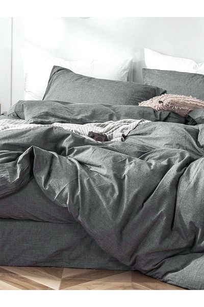 CAQQA Dark Gray Double Sheet Elastic Cotton Duvet Cover Set