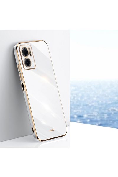 Fibaks حافظة هاتف Xiaomi Redmi Note 11e ذات حافة لامعة ومطرزة باللون الذهبي وغطاء حماية للكاميرا