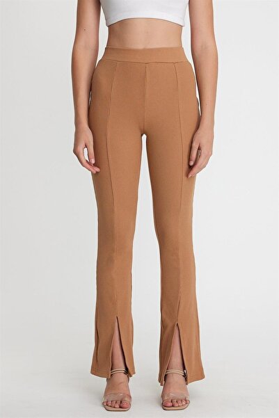 ESPİNA Γυναικείο Καμισόλ Σκιστό Κολάν Παντελόνι Camel