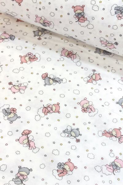 Wella Home Pembe Gri Minik Peri Flanel Pazen Kumaş