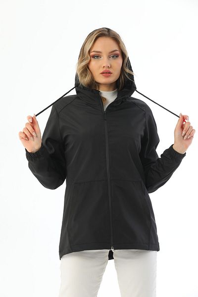 First Steps Femeii negru căptușit impermeabil și rezistent la vânt cu glugă Raincoat - Windbreaker