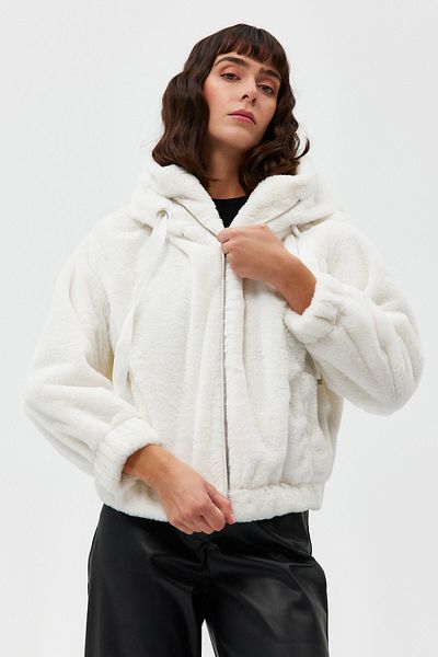 Açelya Okcu Premium Hooded Faux Fur Plush Coat