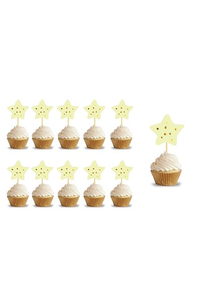 Big Party Star Themed Macaron Colored Soft Yellow Party Toothpicks 10 Pieces