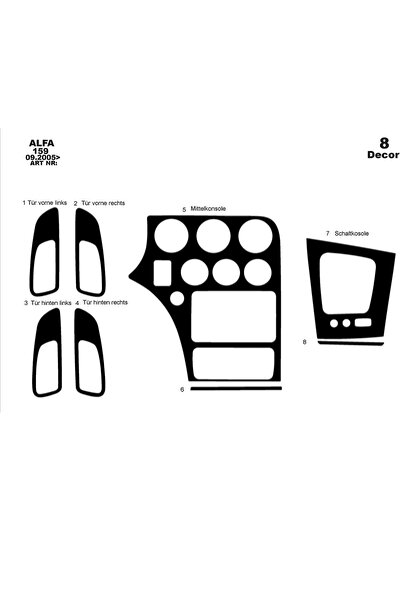 meriç cockpit design ميريتش ®   Alfa 159 غطاء أمامي توربيدو أسود لامع 8 قطع 2...