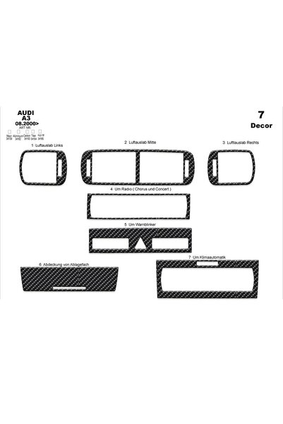 meriç cockpit design ميريتش ®   أودي A3 توربيدو أمامي مطلي أسود لامع 7 قطع 20...