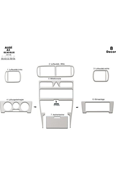 meriç cockpit design ميريتش ®   أودي A3 أمامي طلاء ألمنيوم 8 قطع 1996-2000
