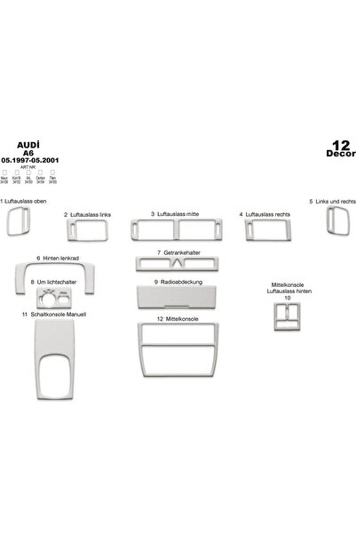 meriç cockpit design ميريتش ®   أودي A6 أمامي طبقة ألمنيوم 12 قطعة 1997-2001