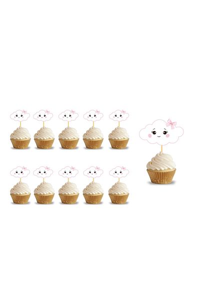Big Party Cloud Themed Pink Toothpicks 10 Pieces