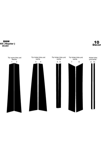 meriç cockpit design ميريتش ®   بامبو X5 باب مطلي أسود لامع 10 قطع 2000-2006