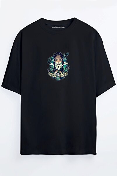 Harmandar Wednesday Baskılı Unisex Siyah Oversize T-shirt