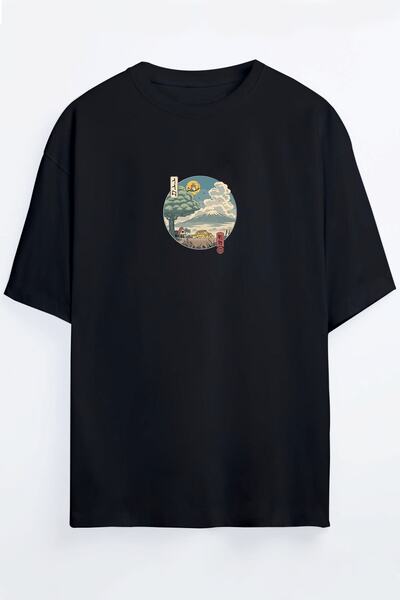 Harmandar Tricou supradimensionat unisex negru - alb cu imprimeu Totoro Anime