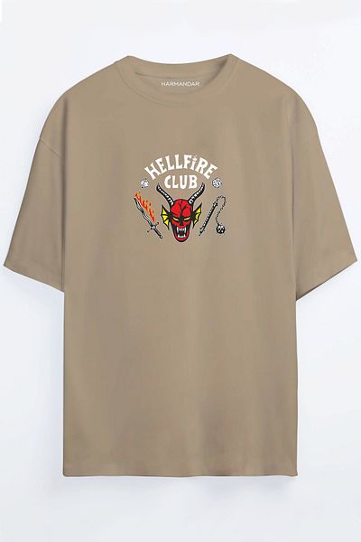 Harmandar Μπλουζάκι Hellfire Club Printed Unisex Μαύρο - Πορτοκαλί - Μπεζ Oversize