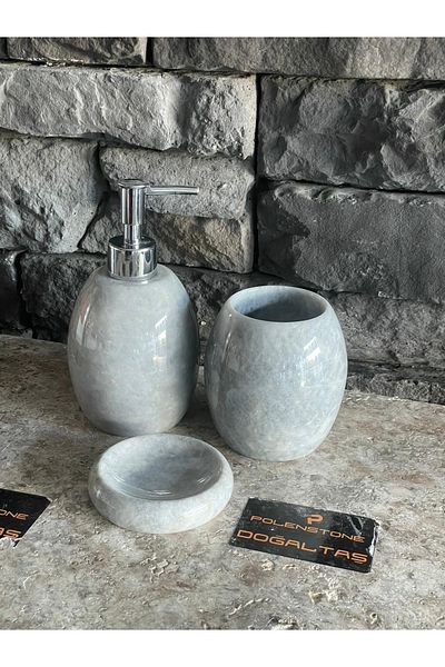 Polen Stone طقم مطبخ/حمام من الرخام البيضاوي الرمادي مكون من 3 قطع