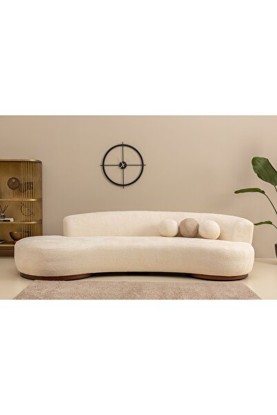EMBA LUXURY Sümay Kanepe Köşe Koltuk Bukle Kumaş Gizli Ayak - Kahve -krem -be...