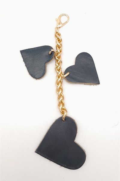 angel çanta aksesuar Μπλε Navy Blue Real Leather Heart Ornament Φούντα Ανοιχτή χρυσή αλυσίδα