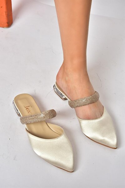 Fox Shoes M272032104 Bej Saten Kumaş Taşlı Terlik