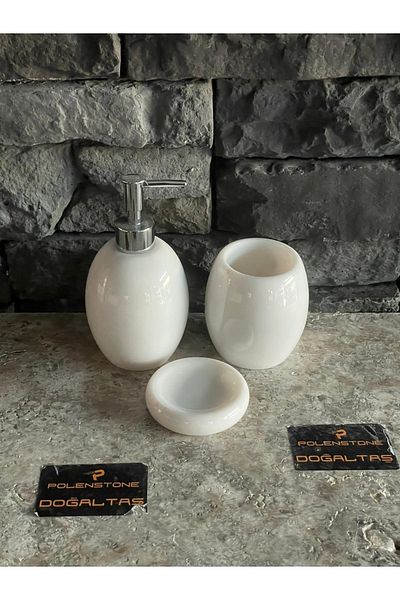 Polen Stone طقم مطبخ/حمام من الرخام الأبيض البيضاوي مكون من 3 قطع