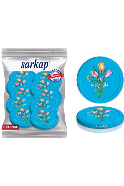 Sarkap Hijyenik Paketli 10 Adet Kavanoz Kapağı – Mavi Çiçekli - 82mm