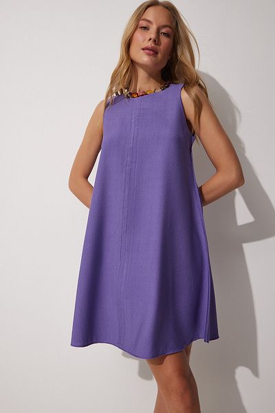 Happiness İstanbul Rochie de damă mov de vară țesută Bell BF00067