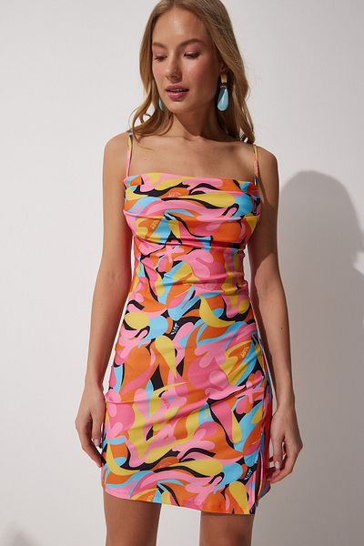 Happiness İstanbul Rochie de damă, roz portocaliu, cu guler cu volane, mini Sandy UB00031