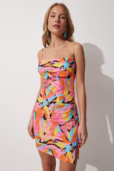Happiness İstanbul Rochie de damă, roz portocaliu, cu guler cu volane, mini Sandy UB00031