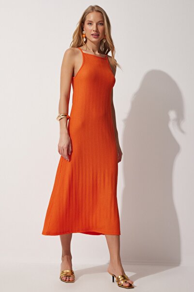 Happiness İstanbul Kadın Oranj Askılı Yazlık Uzun Örme Elbise DZ00078