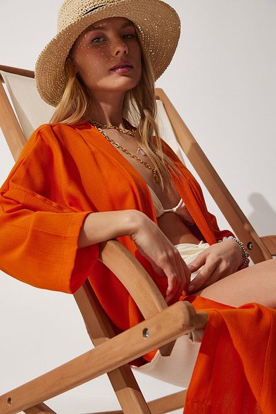 Happiness İstanbul Kimono de damă din viscoză cu curea și curea cărămidă DD00958