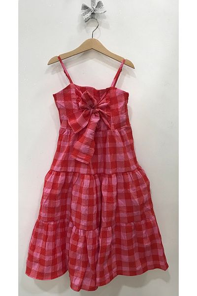 Çikoby Girl's Pink-Red Checkered Dress