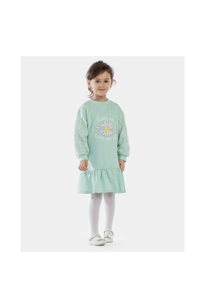 azecekids Kolları Papatya Detaylı Oversize Kız Çocuk Sweat Elbise
