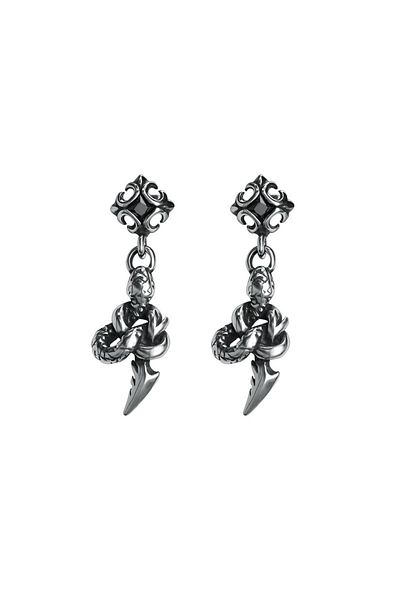 Viking Zircon Stone Stud Model Hanging 316l Steel Men's Earring with Snake Accessory