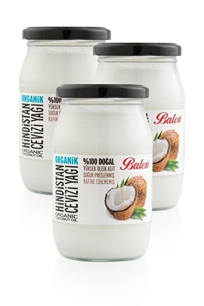 Balen 3 Kutu Organik Hindistan Cevizi Yağı 300 Gr. Soğuk Pres Orijinal Saf Or...