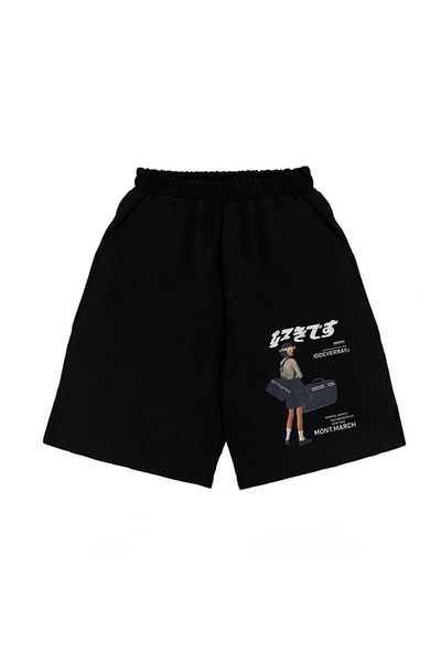 Touz Βαμβακερό χτενισμένο μαύρο Unisex σορτς με στάμπα