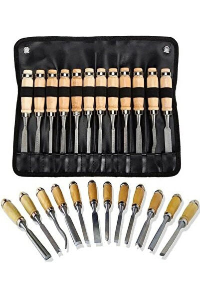MOONSHOP 12 Parça Profesyonel Iskarpela Ahşap Saplı Oyma Seti Özel Çantalı 12...