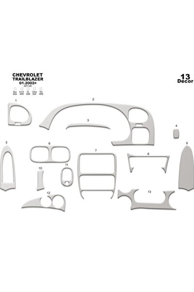meriç cockpit design ميريتش ®   شيفروليه تريل بليزر غطاء علبة اليد الأمامية مطلي بالألمنيوم 13 قطعة 2002-2007