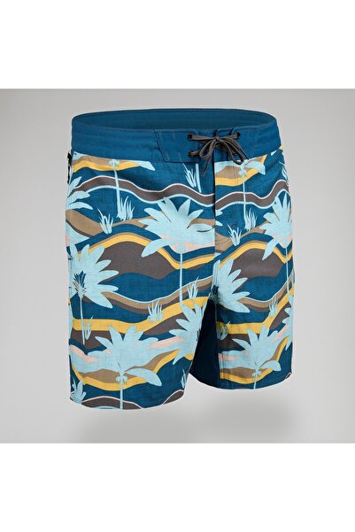 Decathlon Erkek Orta 17" Deniz Şortu / Boardshort - Gri Palmiye Desenli - PALMERAIE 500 Beden: 46