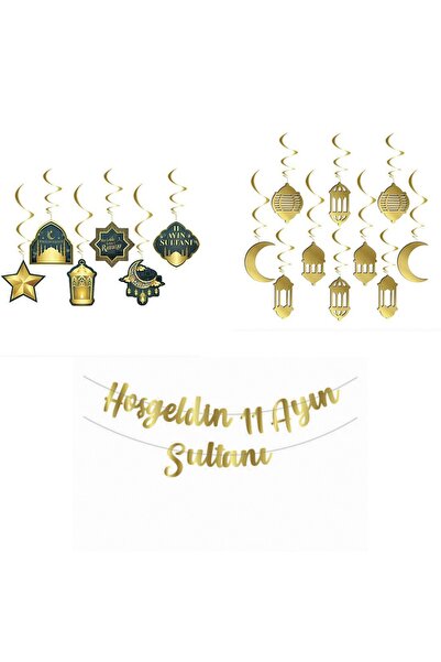 17 Pieces Ramadan Ornaments 10 Pieces Gold Color Ceiling Ornament, 6 Pieces 11 Months Sultan Ramadan Themed Ceiling Ornament